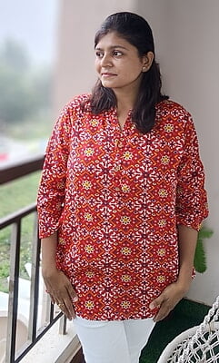 Bhandej Red Short Kurti Bhandej Red Short Kurti
