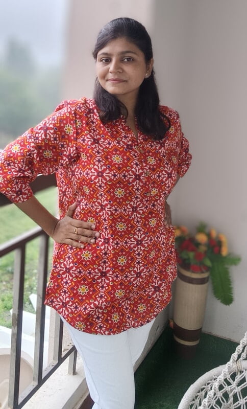 Bhandej Red Short Kurti Bhandej Red Short Kurti
