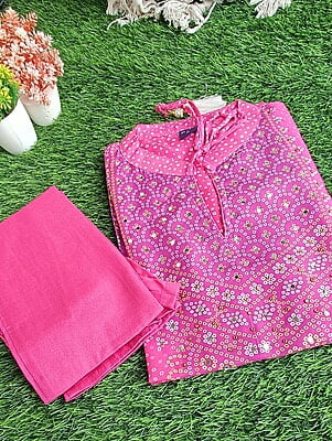 Nirja Pure Muslin Bandhani Kurti Set