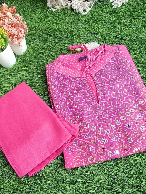 Nirja Pure Muslin Bandhani Kurti Set Nirja Pure Muslin Bandhani Kurti Set