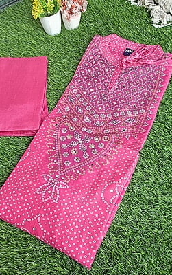 Nirja Pure Muslin Bandhani Kurti Set Nirja Pure Muslin Bandhani Kurti Set