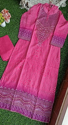 Nirja Pure Muslin Bandhani Kurti Set Nirja Pure Muslin Bandhani Kurti Set