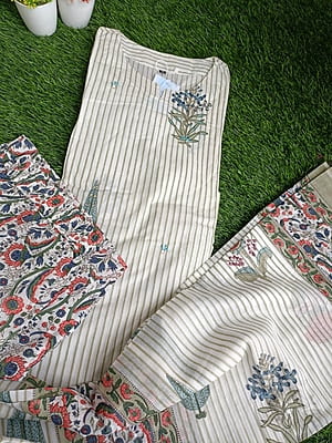 "MOGRA" Pure Cotton With Sequence Work Suit Set