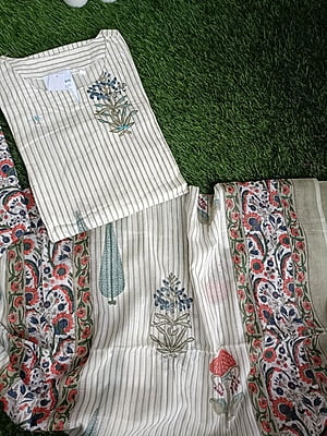 "MOGRA" Pure Cotton With Sequence Work Suit Set "MOGRA" Pure Cotton With Sequence Work Suit Set