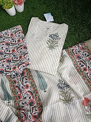 "MOGRA" Pure Cotton With Sequence Work Suit Set "MOGRA" Pure Cotton With Sequence Work Suit Set